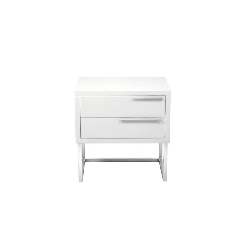 Mika Wood Pedestal With Silver Frame & Handles-White