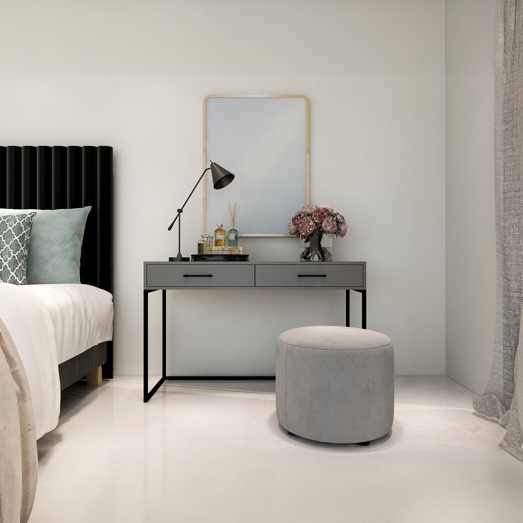 Dresser / Desk Lilo Satin Dark Grey - Black Frame