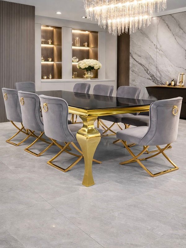 Prestige Home - Cressida 8 Seater Dining Set with Grey Ring Dining Chairs