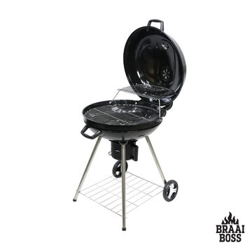 BraaiBoss 57cm Premium Charcoal Kettle Braai – Hinged Lid, Thermometer & Mag Wheels