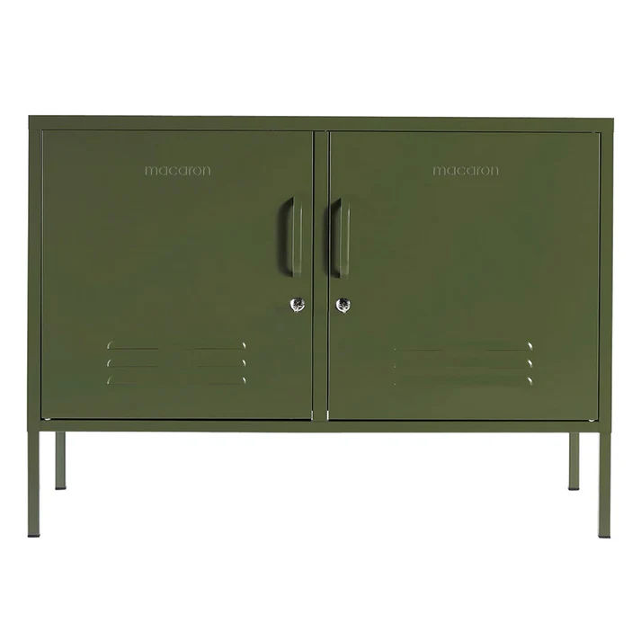 Steel Swing Door TV Stand Lowdown Storage Cabinet With Lock - Olive Green