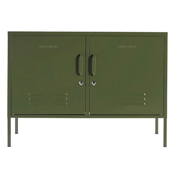 Steel Swing Door TV Stand Lowdown Storage Cabinet With Lock - Olive Green