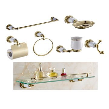 BATHROOM ACCESSORIES 7PC SET - ANTIQUE GOLD AND WHITE