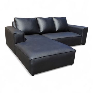 Sicily L Shape Couch - Leather - Black-Right Side