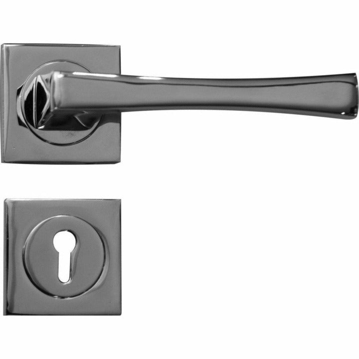 Square shiny lever handle on rose