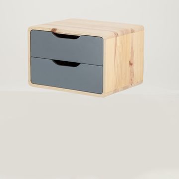 Kuva Pine Two Drawer Floating Side Table with Cut Out Handles - Grey