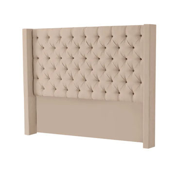 Hena Tufted Wingback Velvet Headboard - Beige - Double