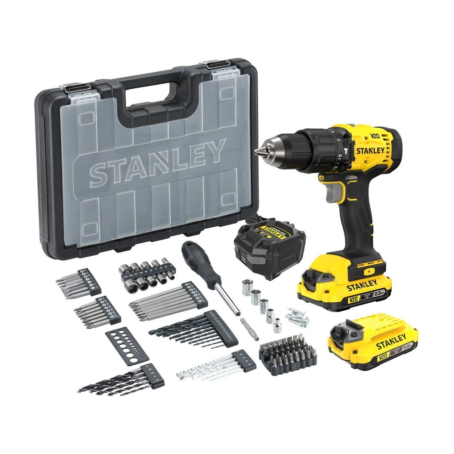 V20 18V Brushless Hammer Drill Kit with 2 x 2.0Ah Batteries & 100-Piece Accessory Set