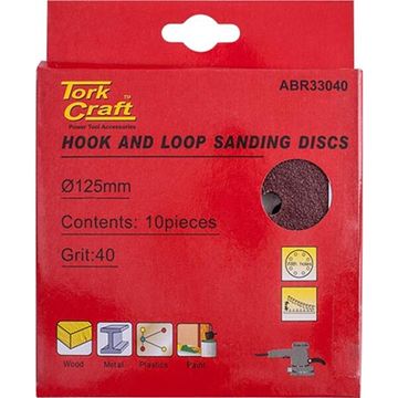 Sanding Disc 125mm 40 Grit with Holes 10 Piece Hook and Loop - 10 Pack