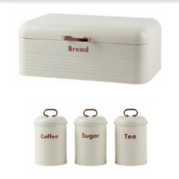 Gold handle bread bin and canister set