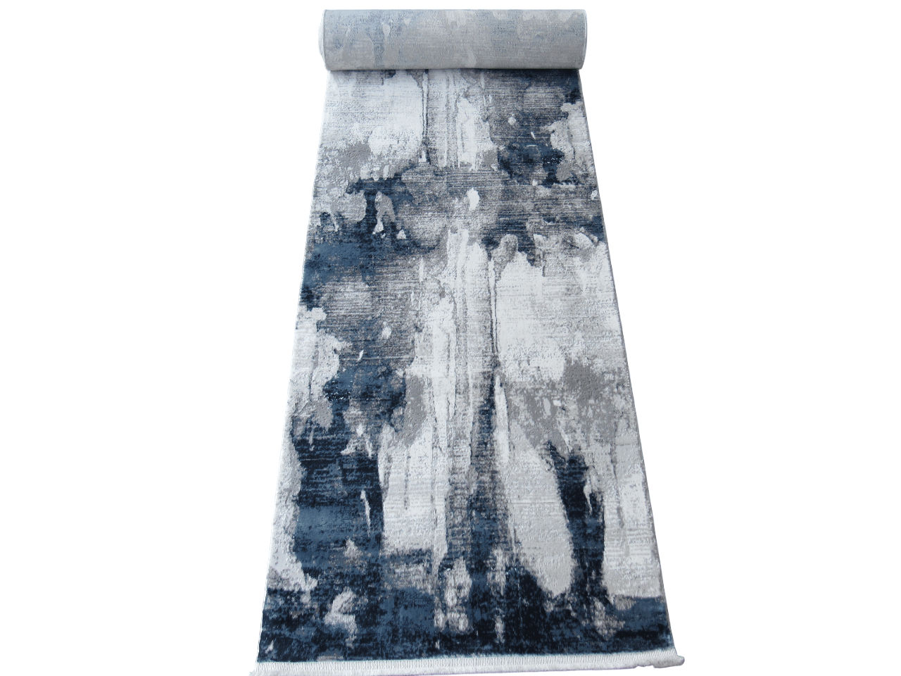 BK Carpets & Rugs – Modern Soft Island Runner – Blue , Grey & White - 80cm x 4m
