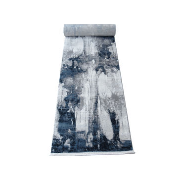BK Carpets & Rugs – Modern Soft Island Runner – Blue , Grey & White - 80cm x 4m
