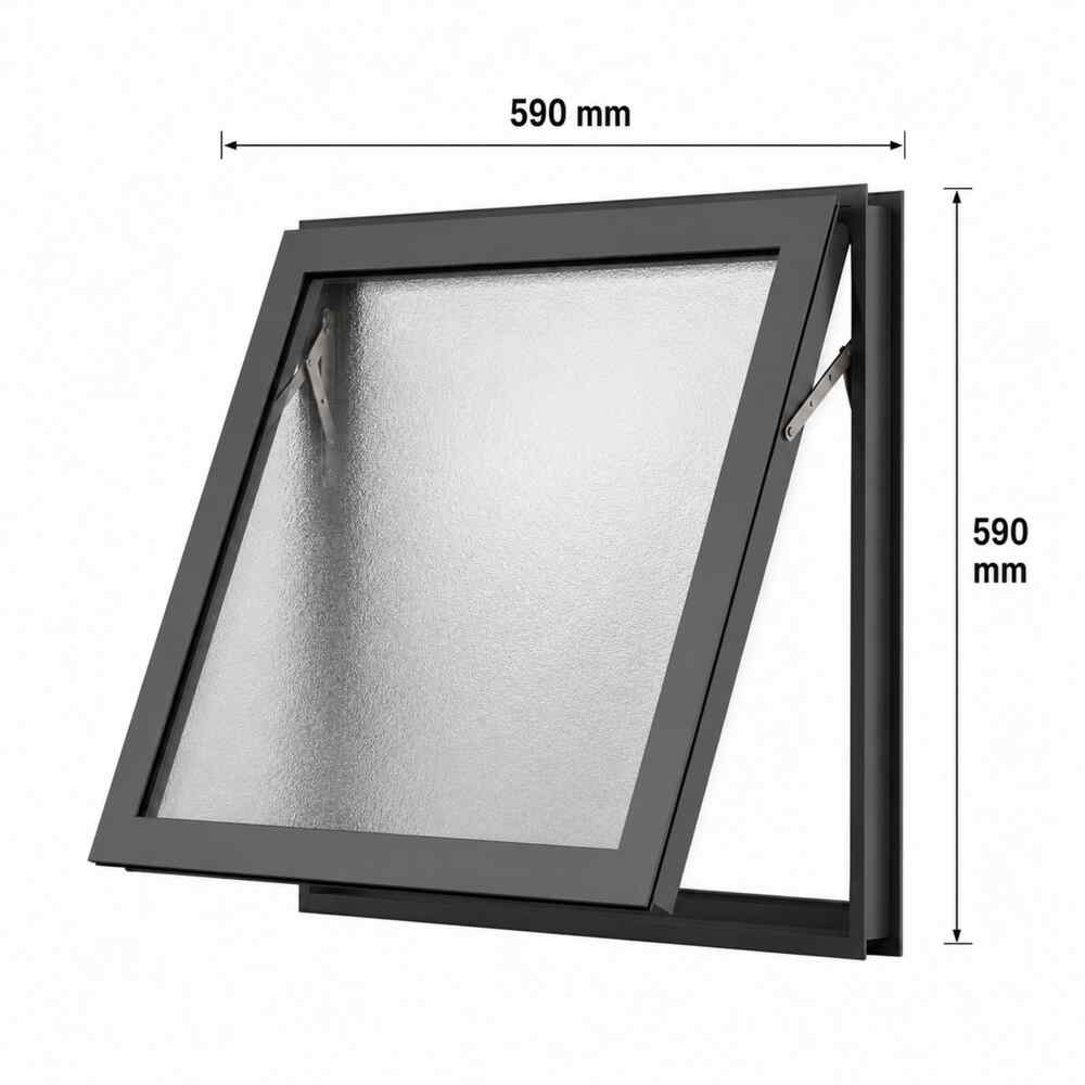Top Hung Aluminium Window – Charcoal PT66 590mm 590 mm Obscure Glass 1 Vent