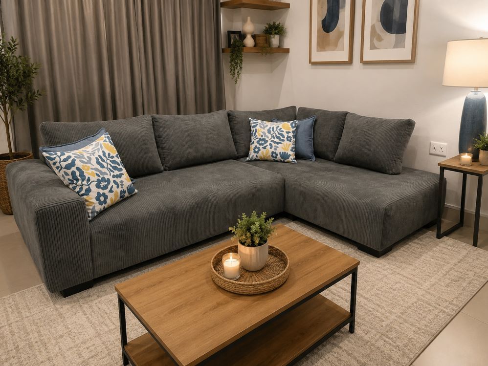 Tach Luxure Natalia L Shape Couch – Corduroy Grey Left Sided