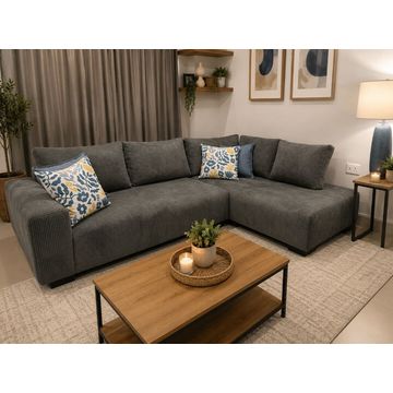 Tach Luxure Natalia L Shape Couch – Corduroy Grey Left Sided