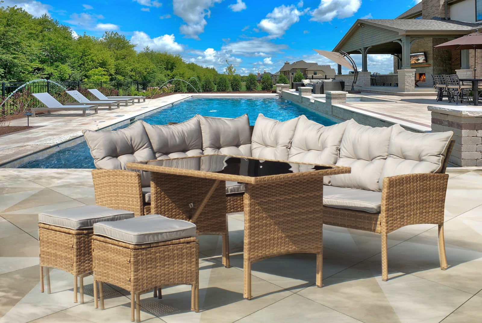 Santorini Corner Lounge Brown Patio Set