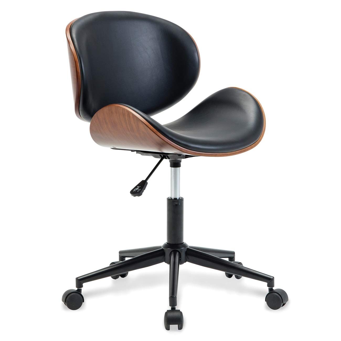 KC FURN-Mid-Century Swivel Office Desk Chair, Black