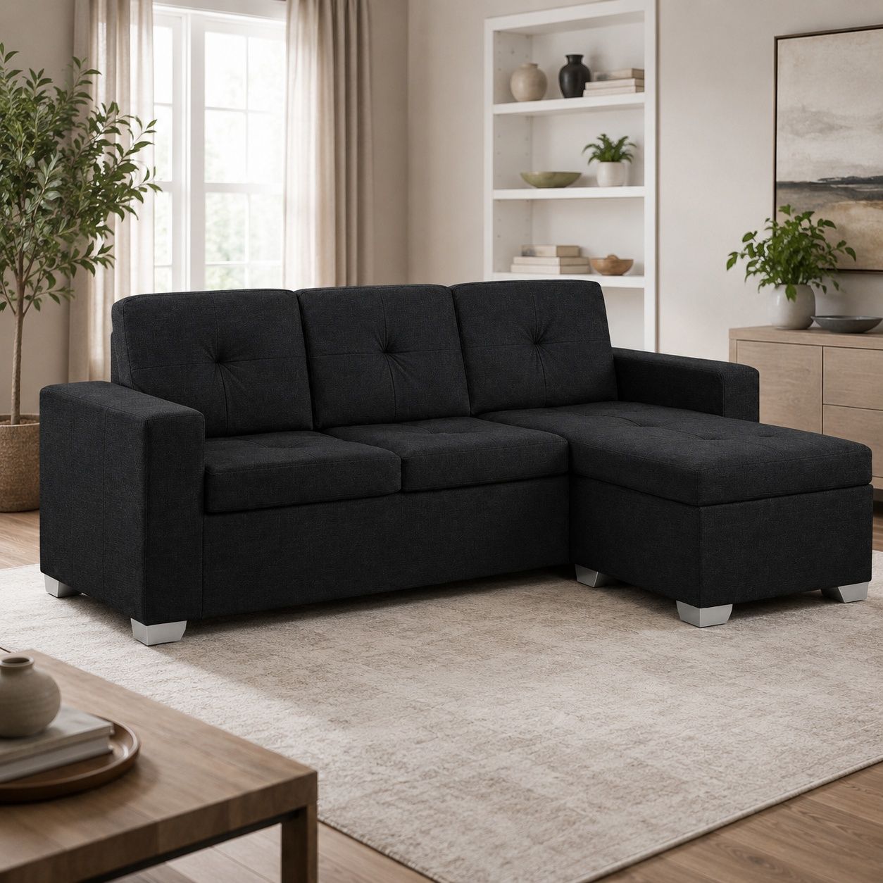 IG Furn - Compact L shaped Couch Black