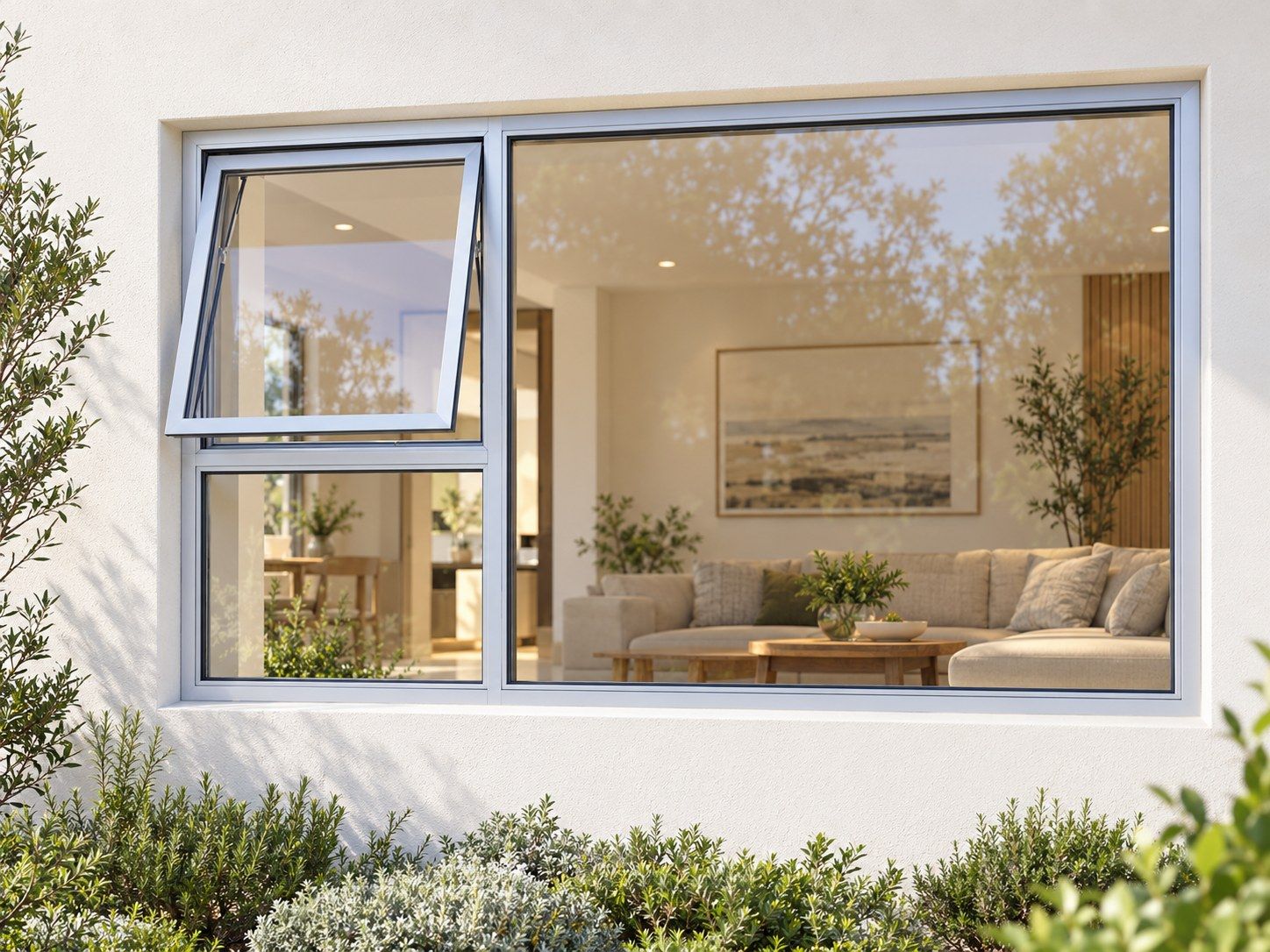 Kenzo Premium Top-Hung Aluminium Window - Silver, 1800 900 mm, Left Upper Opener with Fixed Lower and Side Panes, Clear Glass