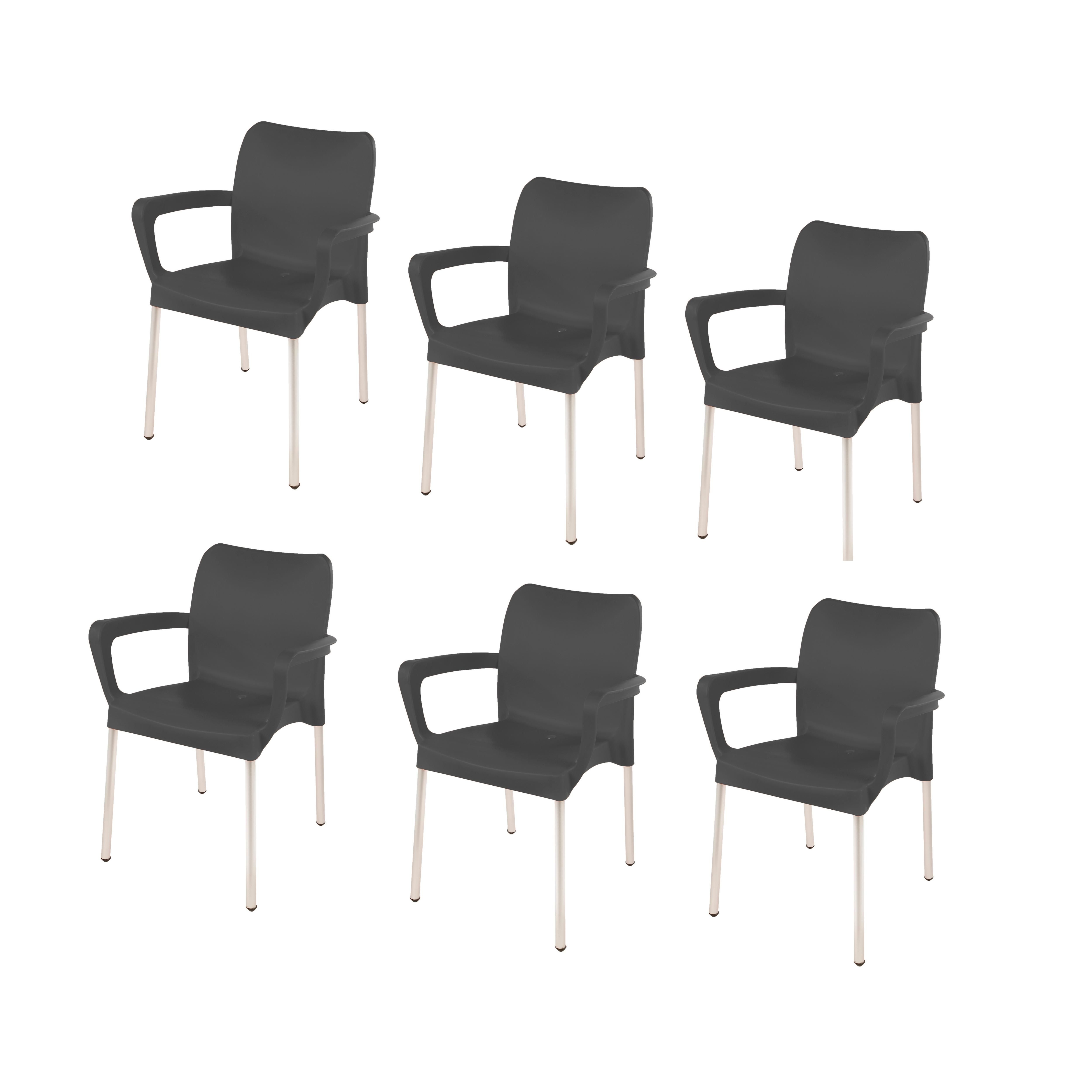 Heavy Duty Bistro Chair with Armrests - Charcoal - Set of 6