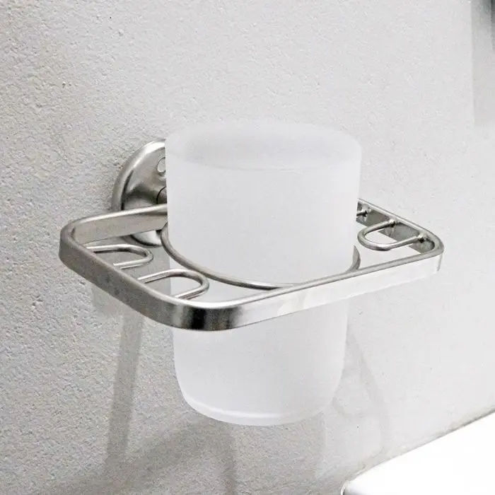 Woodly Toothbrush Holder With Tumbler, Stainless Steel