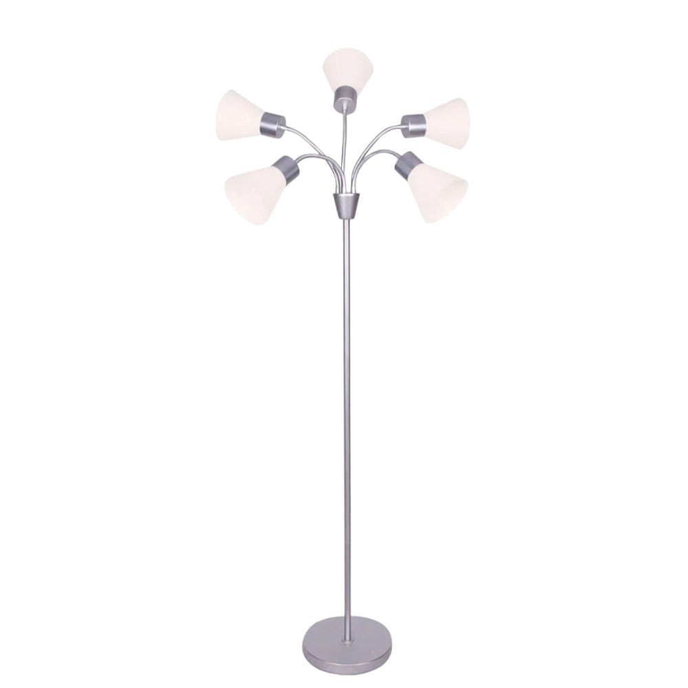 LAMP FLOOR-GREY METAL 5 WHITE SHADES 170cm