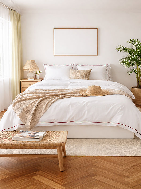 Premium Collection - Satin Stitch Duvet Cover Set - Red Pear - Queen - (1 Set)