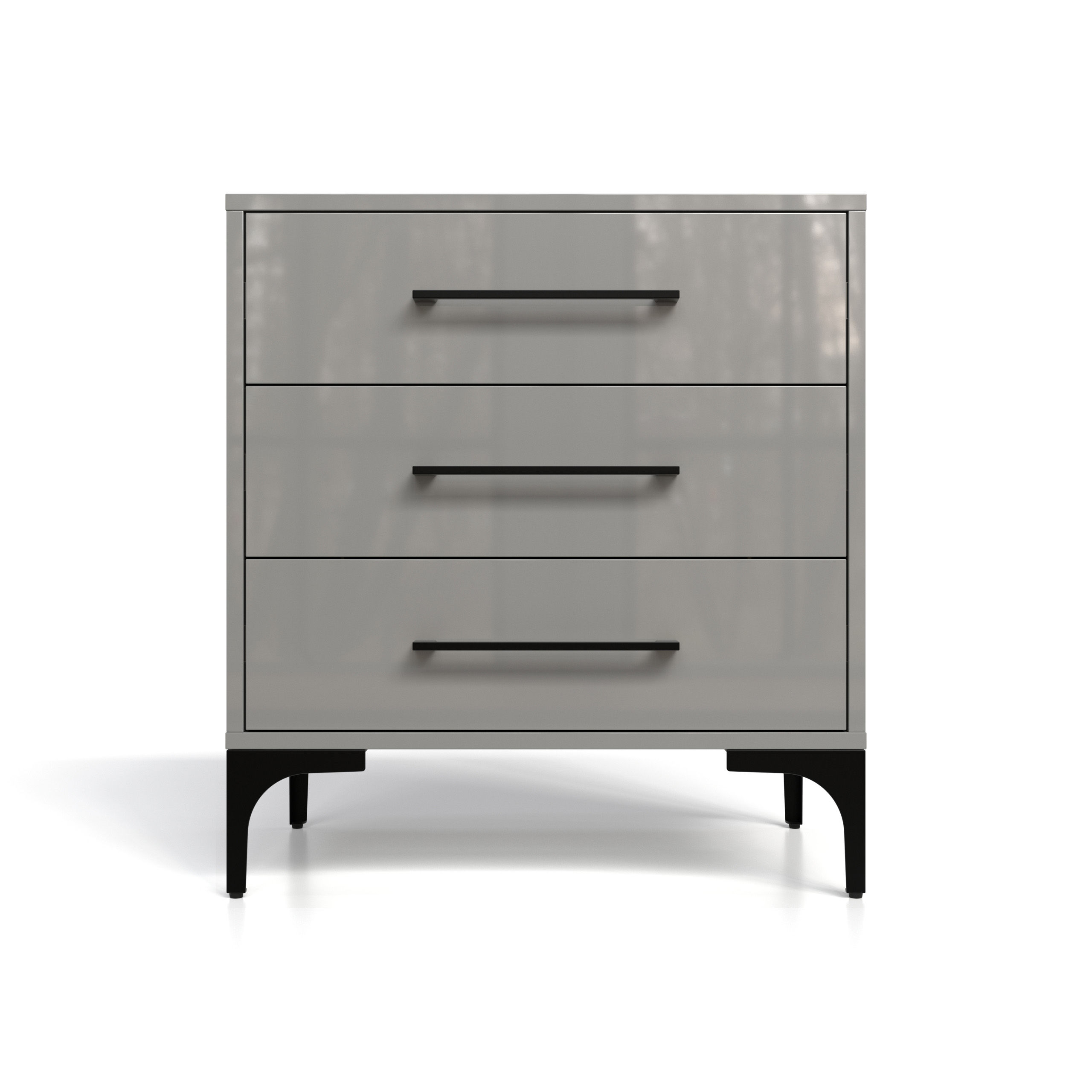 BAM! High Gloss Three Drawer Bedside Table - Dunblane Grey
