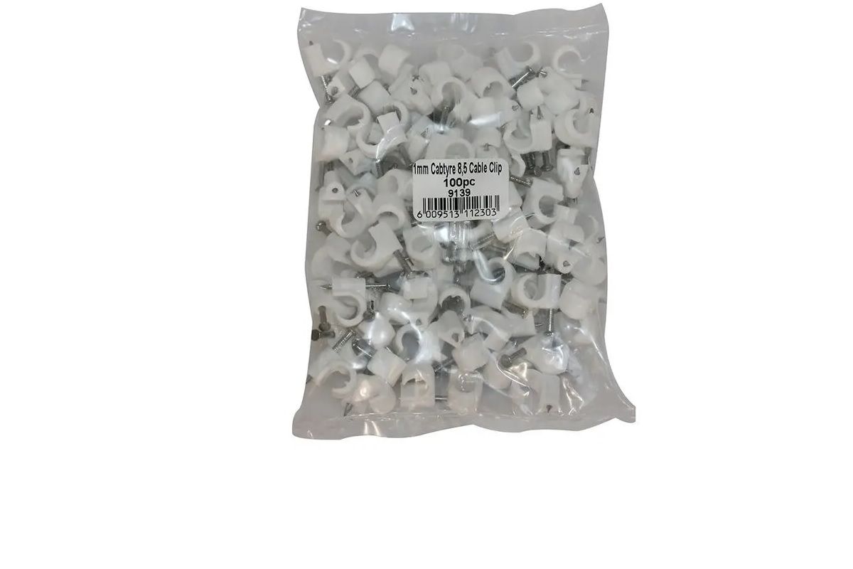 Cable Clips, Round, White, 8mm, 100 Pieces (3 pack) BY WOODLY