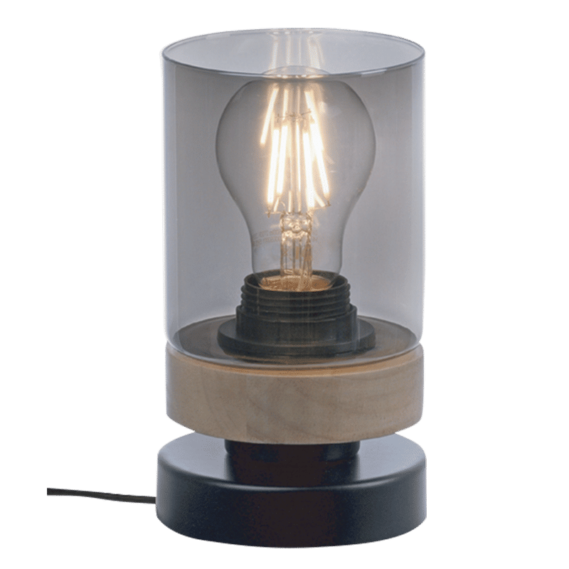 Metal and Wood Table Lamp with Smoke