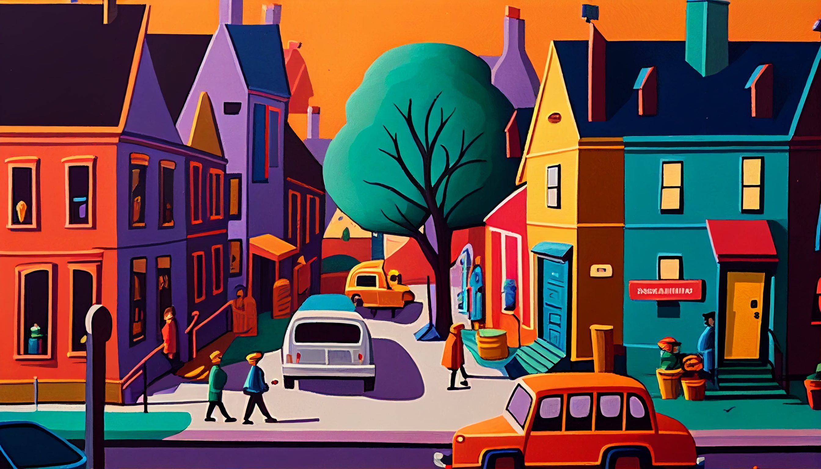 Canvas Wall Art- Colourful City Street B1034