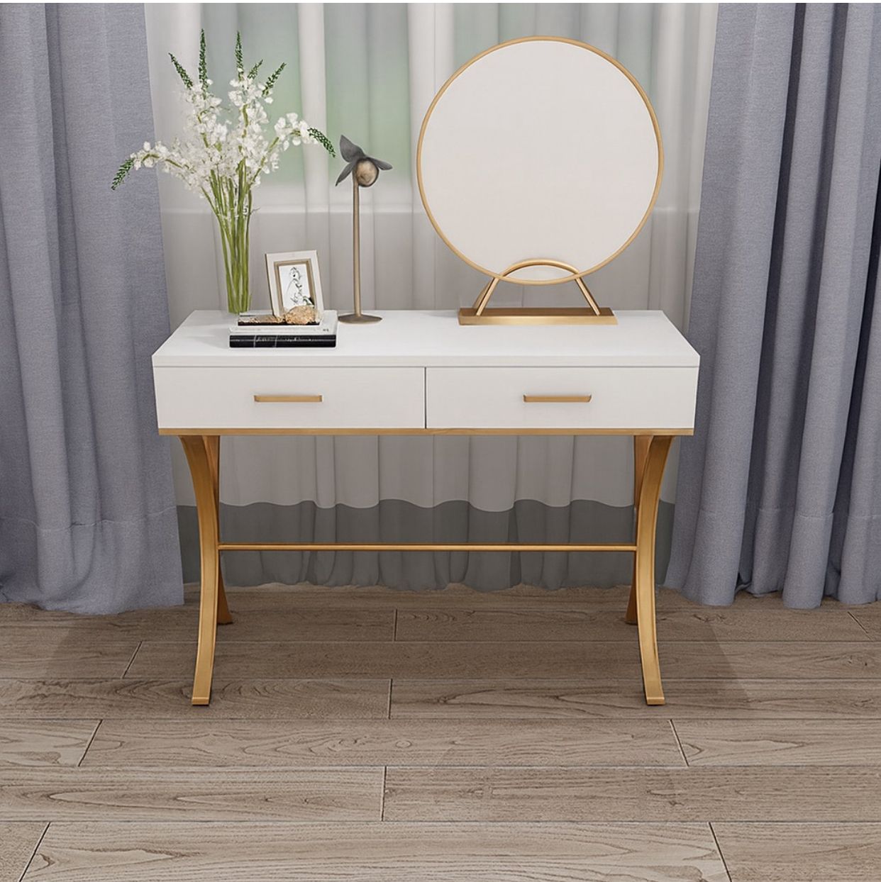 IG Furn- White & Gold Vanity Table & Mirror