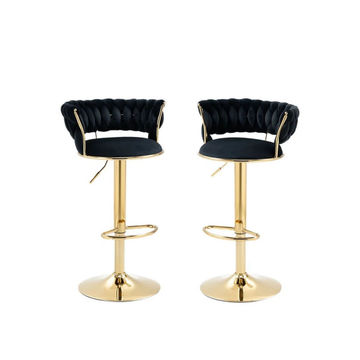 Asher velvet  swivel bar chair ɓlack- set of 2
