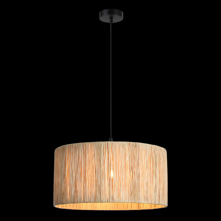 230v 40W E27 Small Raffia Pendant (Natural Raffia with Black Fabric Cable)