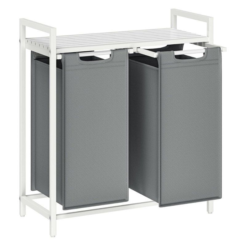 Bragg Austin Laundry Basket with Two Removable Bags, White/Grey
