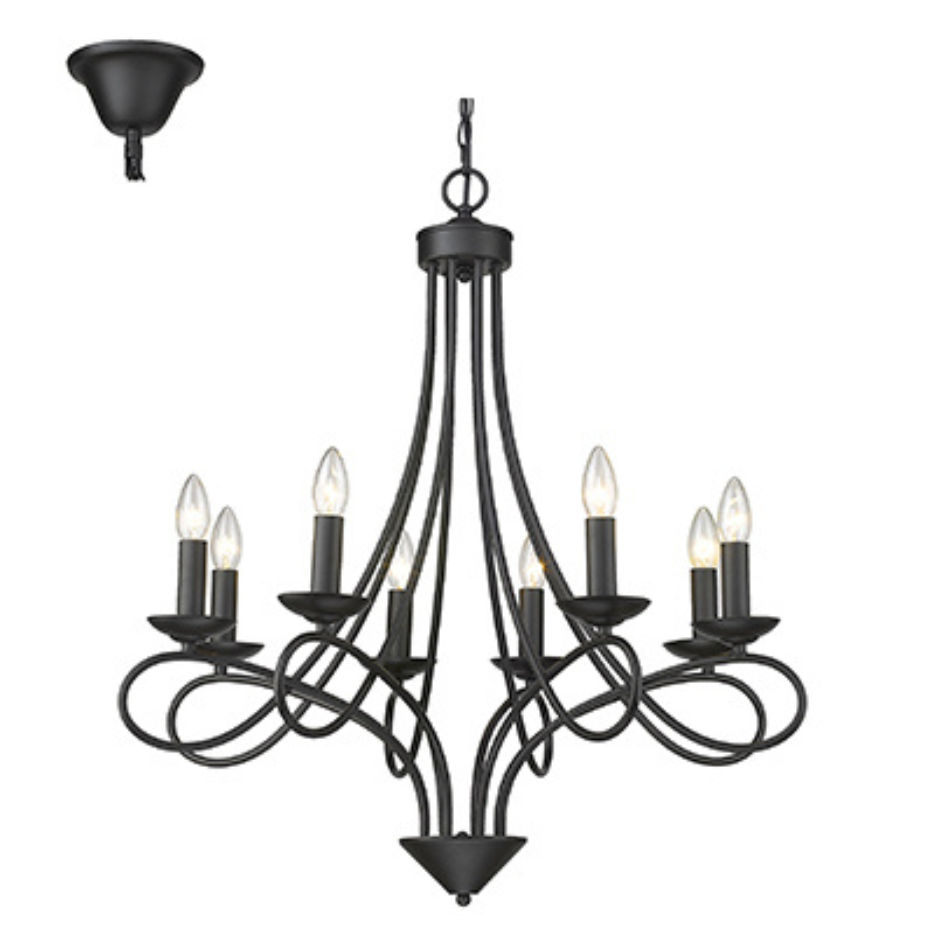 8LT Chandelier Black E14 8x40w