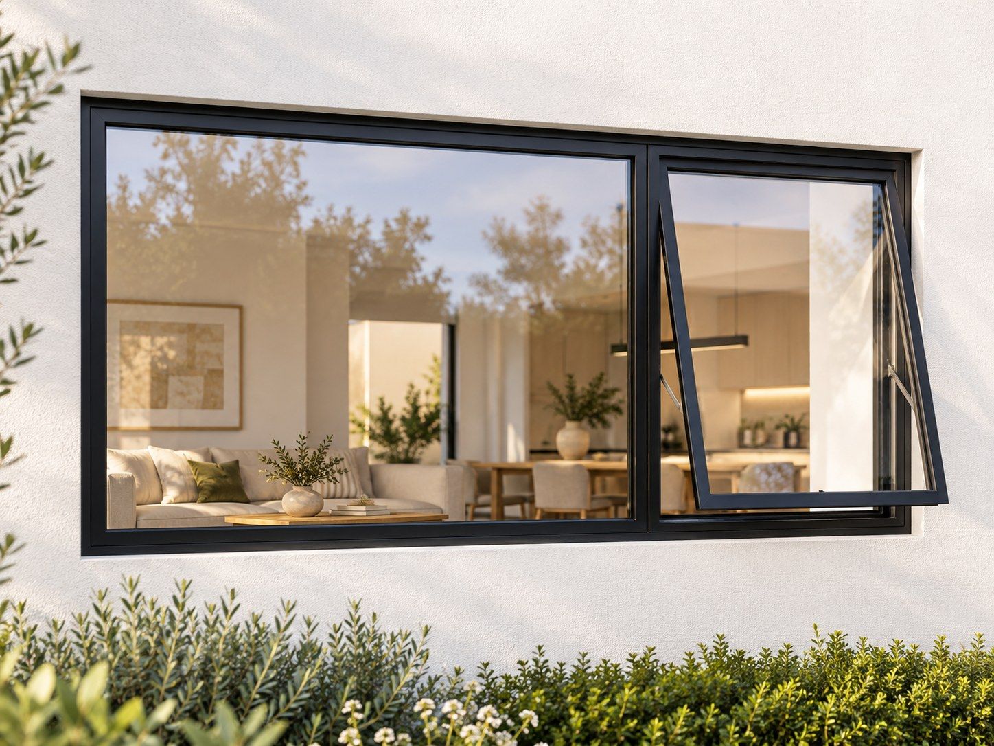 Kenzo Premium Top-Hung Aluminium Window - Black, 1800 600 mm, Right Upper Opener with Fixed Side Pane, Clear Glass