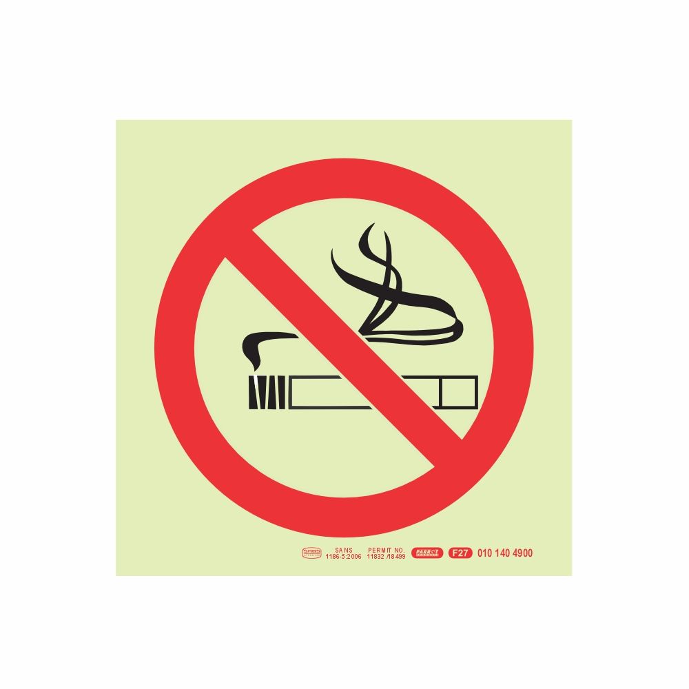 Photoluminescent 190mm Safety Sign F27 No Smoking