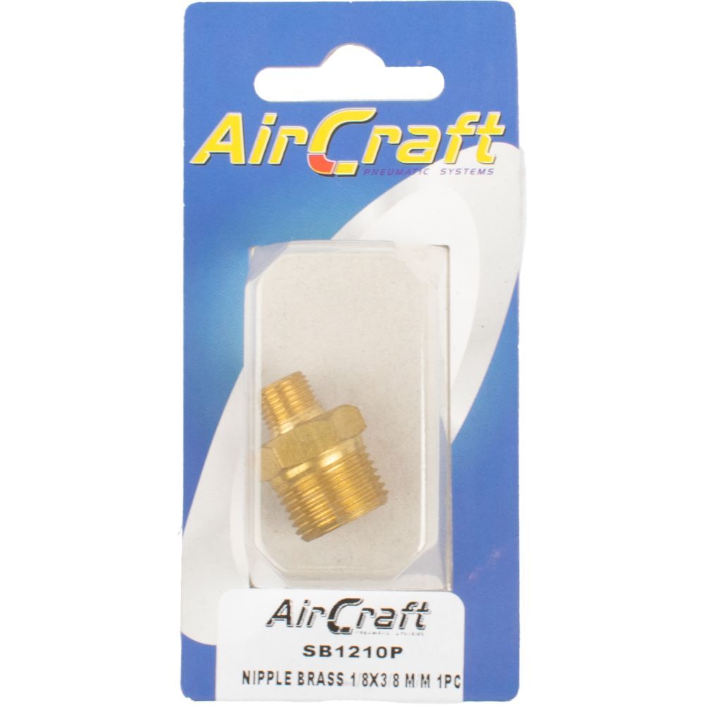 Aircraft - Nipple Brass 1/8 x 3/8 M/M 1 Piece Pack - 3 Pack