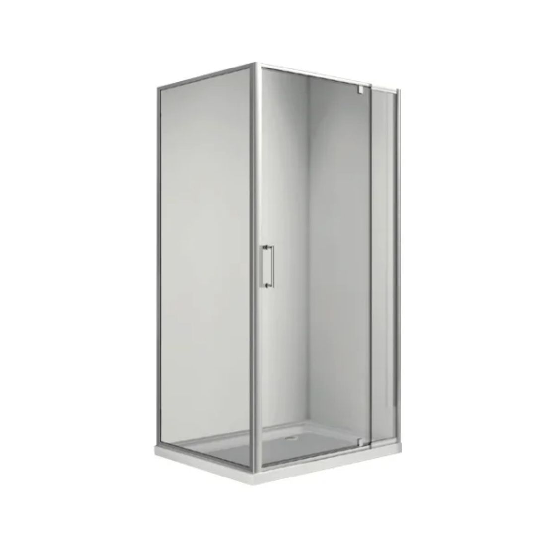 Grey Pivot Door Shower  with return panel- 900mm by 900mm by 1800mm