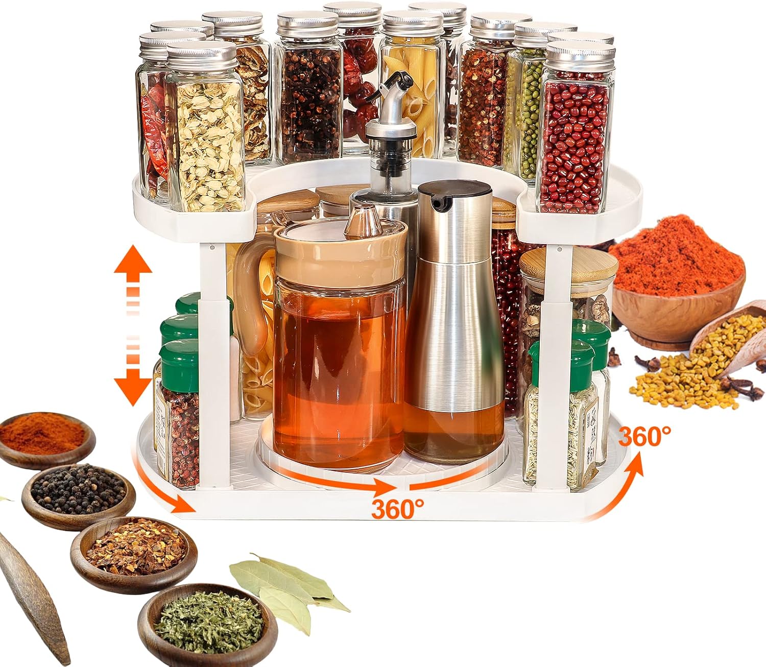 2 Layer High Capacity Storage Kitchen Rotating Organizer