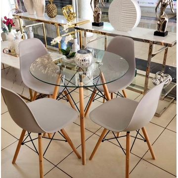 Round Table& 4 Beige Chairs
