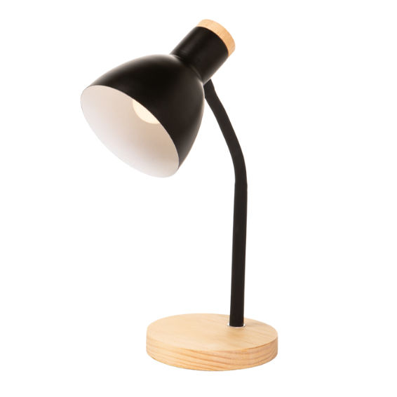 LAMP TABLE-WOOD BASE OAK-BLACK ARM & DOME