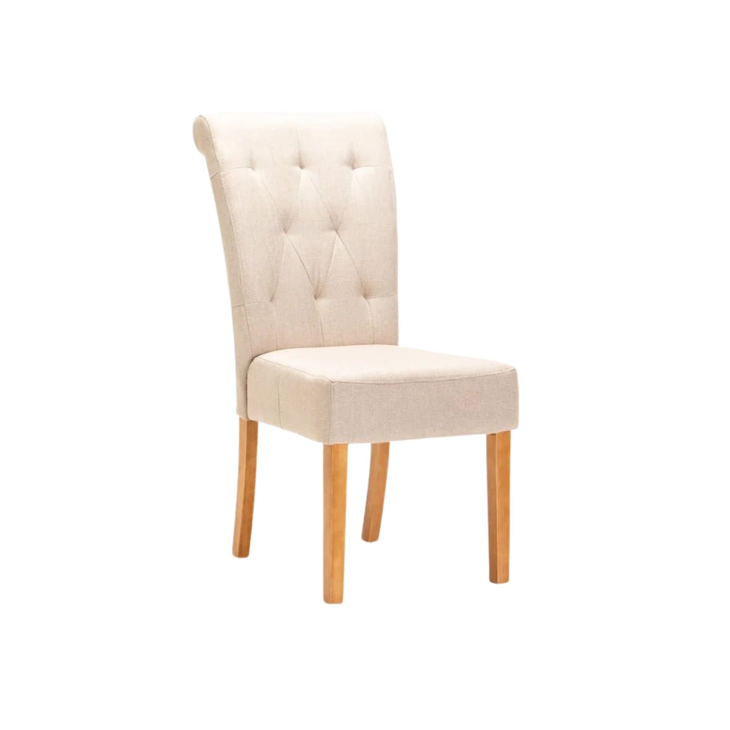 Tufted Fabric Dining Chair with Wooden Legs - Cream/Natural