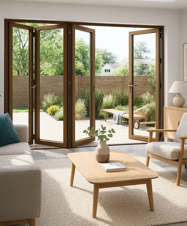 Kenzo - SFD4FG6RB - Aluminium Fold A-Side Door 2.4mx2.1m Bronze 3 Doors Open Right, 1 Door Open Left Viewed From Outside