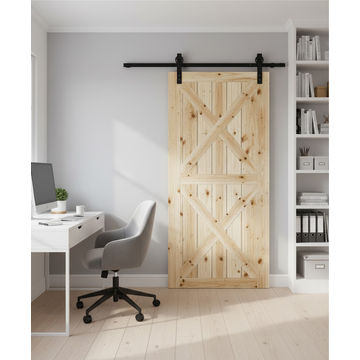 Double X-Brace Barn Door with Vertical Slats & Hardware Kit (2100mm x 920mm x 36mm)