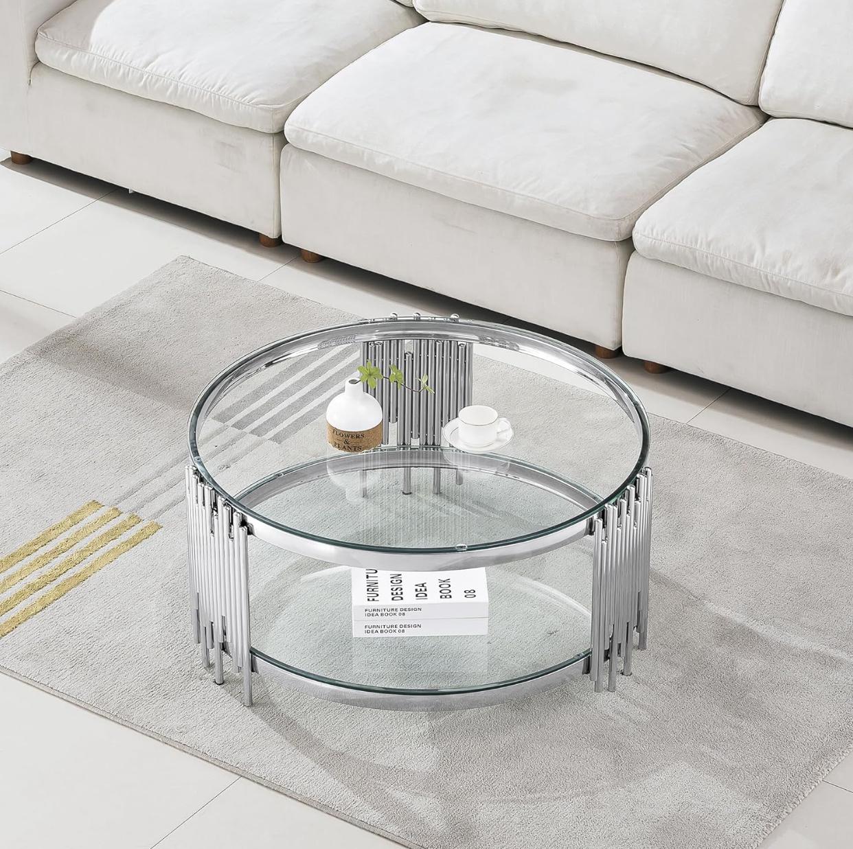 IG Furn- Lucia Silver Clear Glass Coffee Table