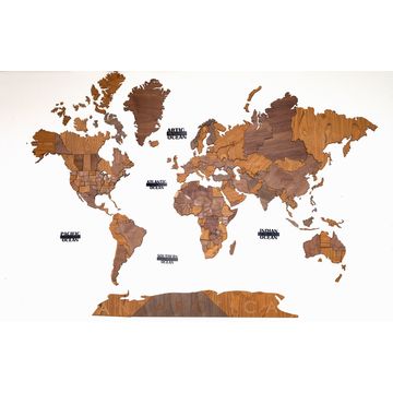 3D wooden world wall map