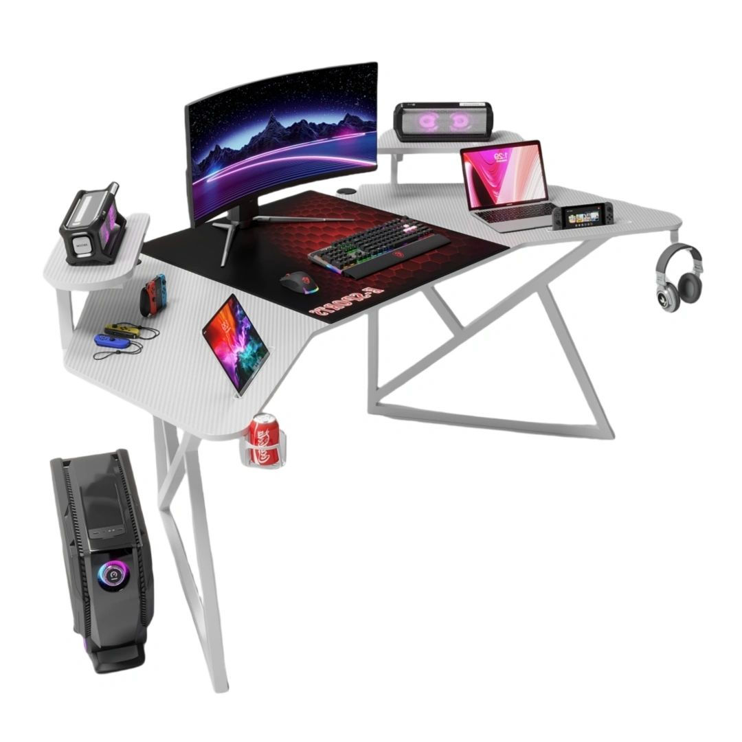 ERGONOMIC Gaming/Office Desk,180cm Wing-Shaped Home Cuputer Table - White