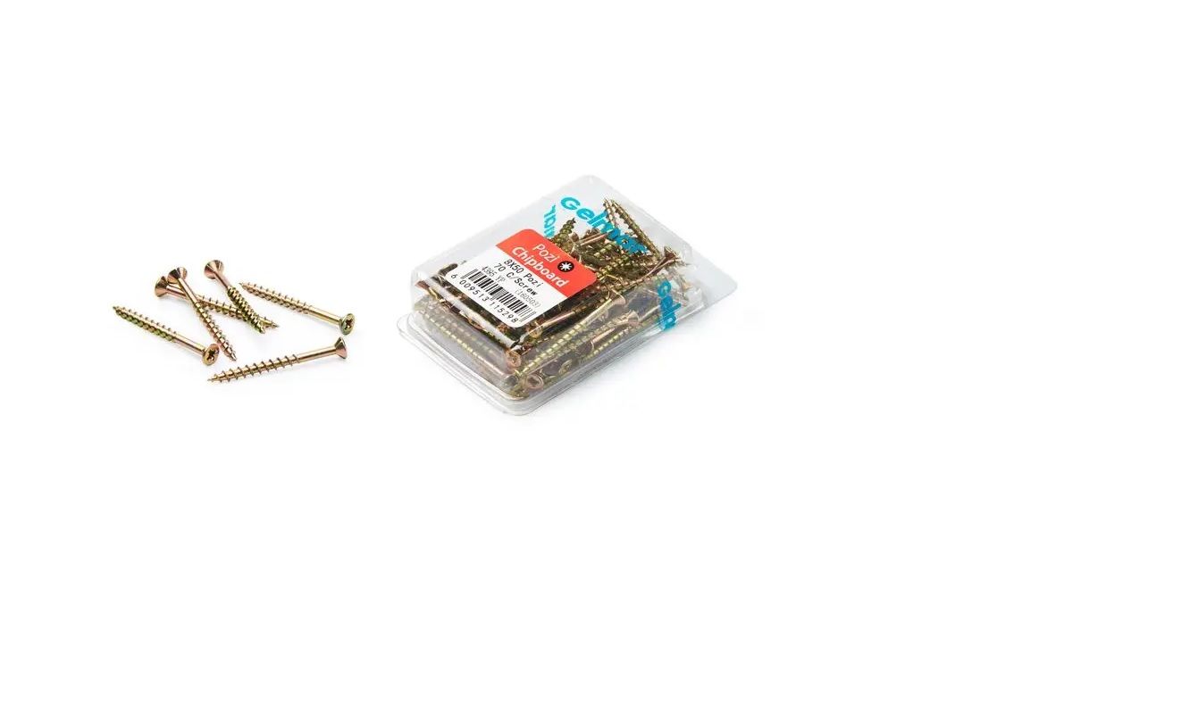 Chipboard Screws, Pozi, No.8, 4mm x 50mm, 70 Pieces (4 pack) BY WOODLY